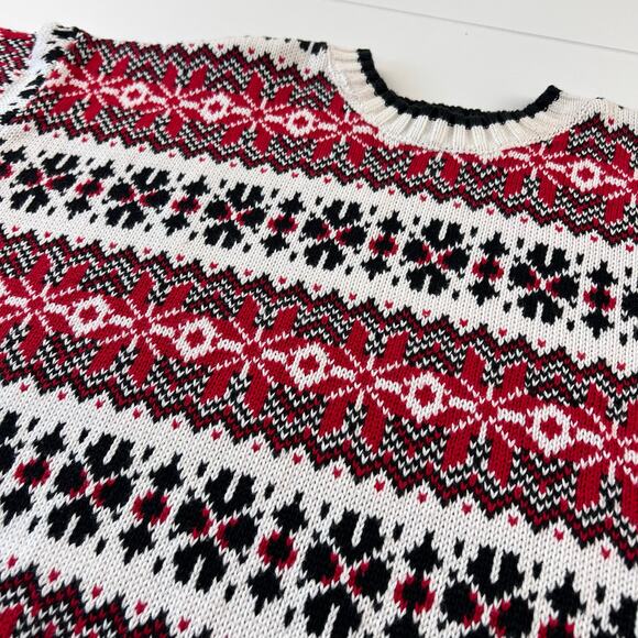 Liz Wear Claiborne Vintage Cotton Knit Sweater Red Black Snowflake SZ Medium NWT - Picture 4 of 6